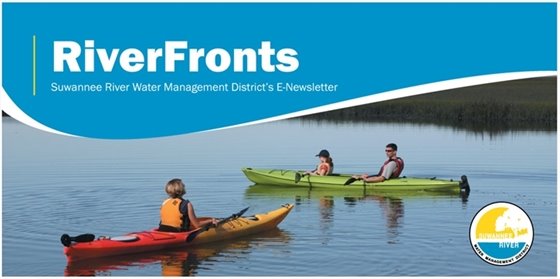 RiverFronts text with an image of three people kayaking