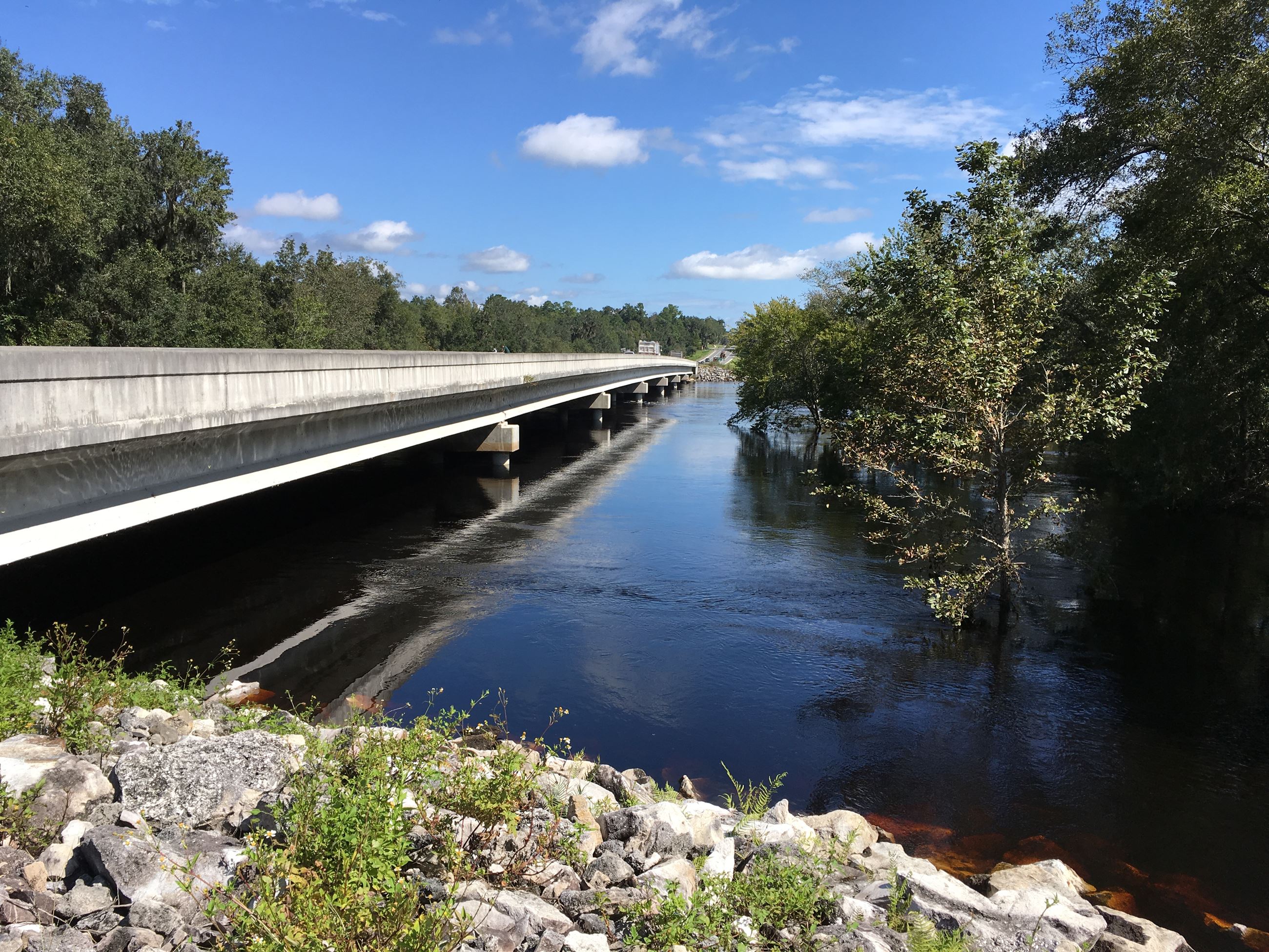 High water levels under a highway bridge